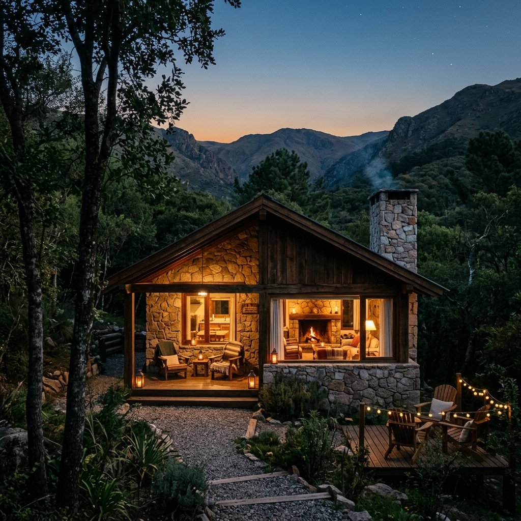 Cabaña de piedra en la montaña